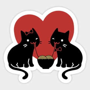 Cute black Cat Eating Ramen With Girlfriend With Love Sticker